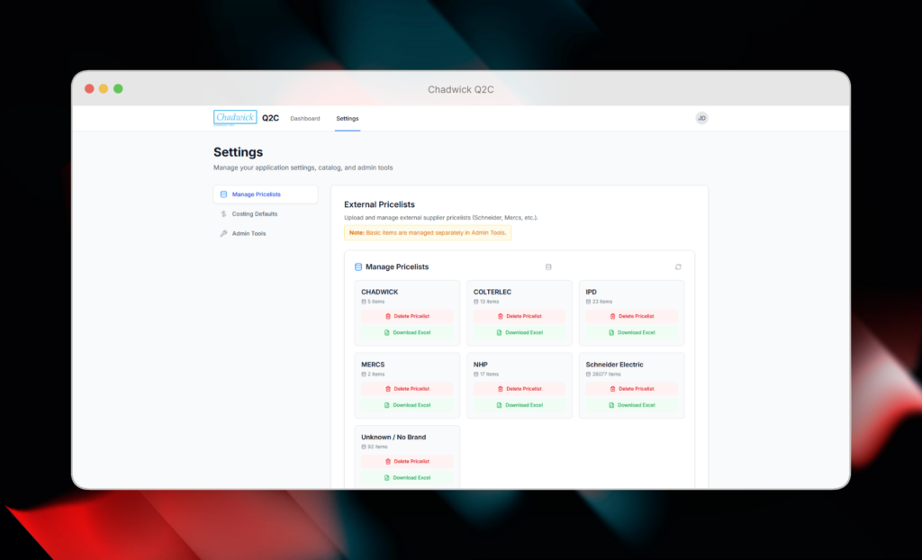 settings page